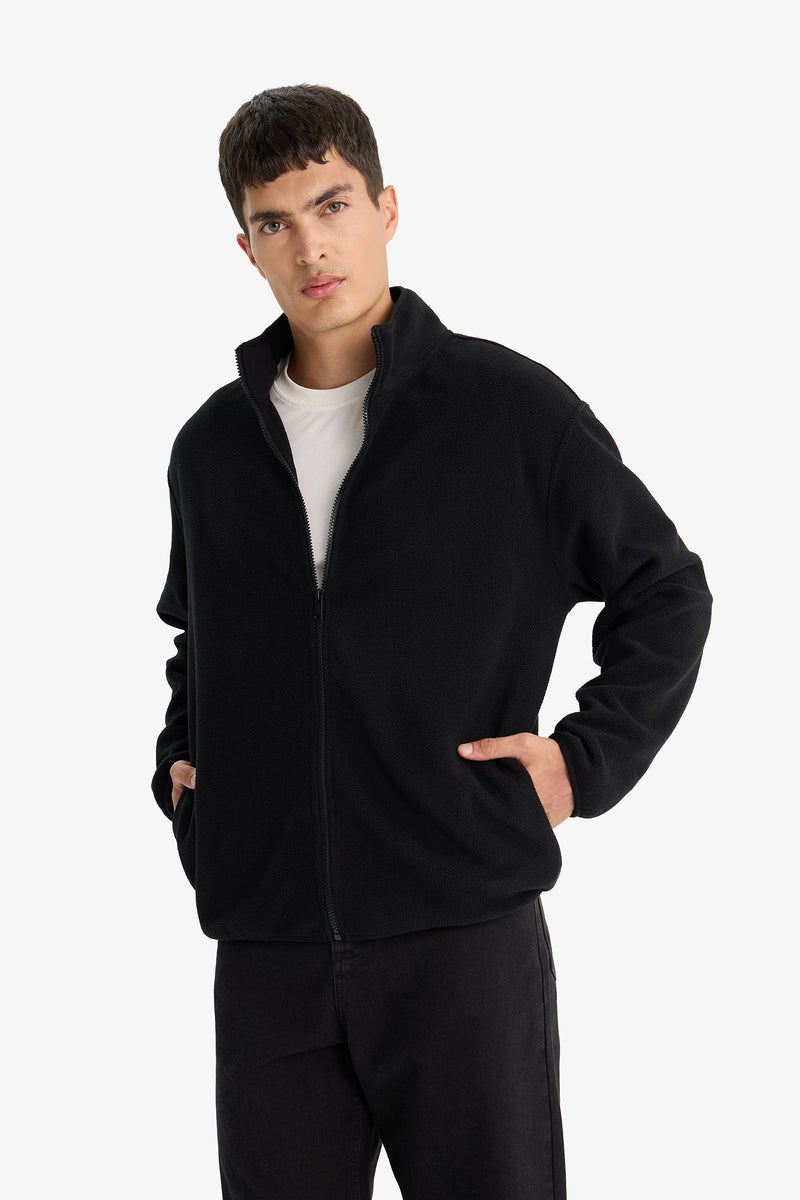 DeFacto Black Man Relax Fit Half Turtleneck Zippered Fleece Cardigan Casual - Image 4
